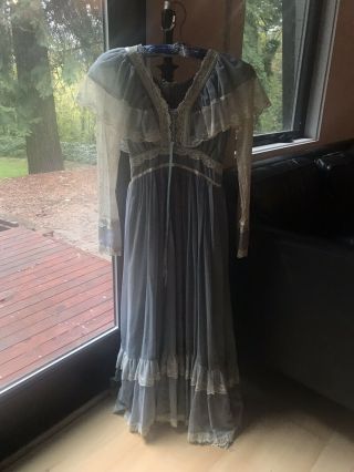 Vintage Gunne Sax Prairie Dress By Jessica Blue Gray Lace Midi Size 7