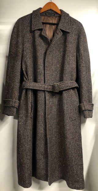 Donegal Fleck Herringbone Tweed Wool Dolman Belted Unstructured Overcoat Coat 42