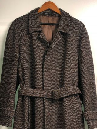 Donegal Fleck Herringbone Tweed Wool Dolman Belted Unstructured Overcoat Coat 42 2
