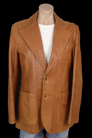 Vintage 60s 70s Tan Leather ROCK STAR JACKET Sportscoat Retro Gano - Downs Blazer 2