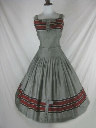 Vtg 50s 60s Grey Maroon Womens Vintage Nwt Nos Full Skirt Party Dress W 30