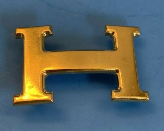 Vintage Hermes H Gold Metal Belt Buckle - 2 - 1/2” Wide X 1 - 1/2” Tall - Unisex