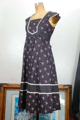 Vintage 70s Floral Gunne Sax Dress Prairie Cottage Core Boho Hippie Xs S Navy