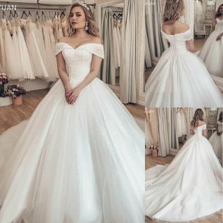 Sparkly Crystal Wedding Dresses Off Shoulder Princess Bridal Ball Gown Custom