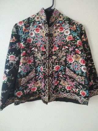 Vintage Chinese Black Silk Floral/ Butterfly Embroidered Jacket