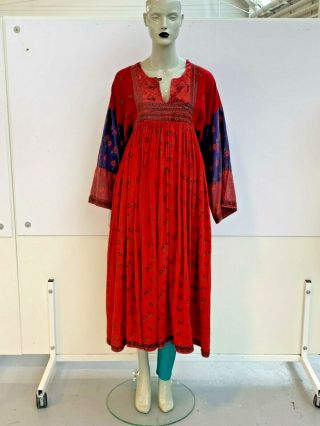Vintage 1970s Boho Hippy Printed Dress,  Uk Sz 10