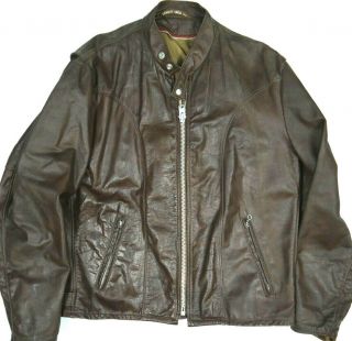 Vintage Schott Bros Cafe Racer Brown Leather Jacket Mens 46 60s 70s Motorcycle