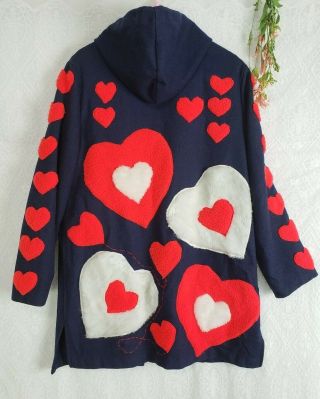 Vintage Coat Womens Sz Small 60s 70s Fuzzy Hearts Peacoat Union Made