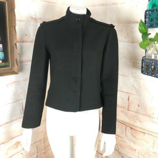 Vintage 80s Courreges Black Wool Blend M Cropped Military Blazer Jacket Coat Vtg