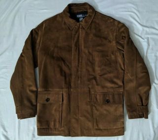 Vintage Polo Ralph Lauren Leather Wool Lined Jacket Large Suede Brown