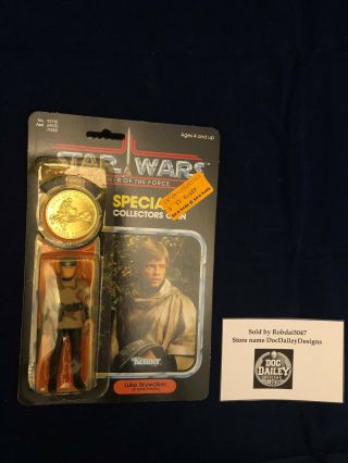 Star Wars Vintage Potf Luke Skywalker In Battle Poncho W.  Coin Moc 92 Back