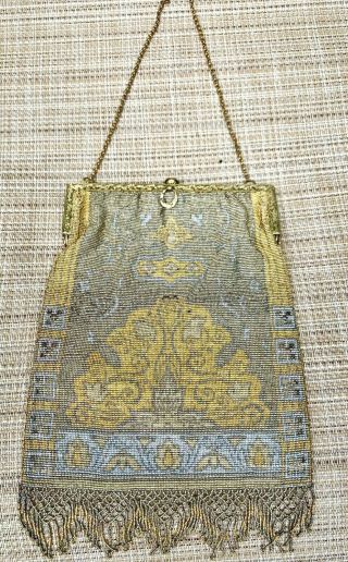 French Antique Victorian Gold Silver Cut Steel Beaded Purse Evening Bag Bees