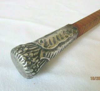 Antique Victorian Silver Knob Tiger Maple Walking Cane - Stick