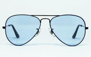 Nos Vintage Sunglasses Ray Ban Large Bausch Lomb Black Metal Aviator Frame Blue