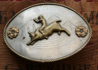 Vintage Hand Made Ricardo Nickel Silver Bull Rodeo Cowboy Western Belt Buckle 2