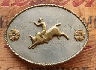 Vintage Hand Made Ricardo Nickel Silver Bull Rodeo Cowboy Western Belt Buckle 3