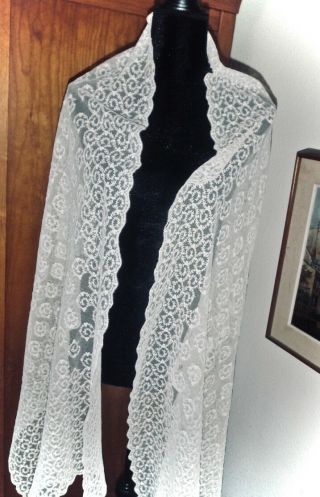 Price Drop Antique Tambour Lace Bridal Veil Or Shawl From The Late 1800s