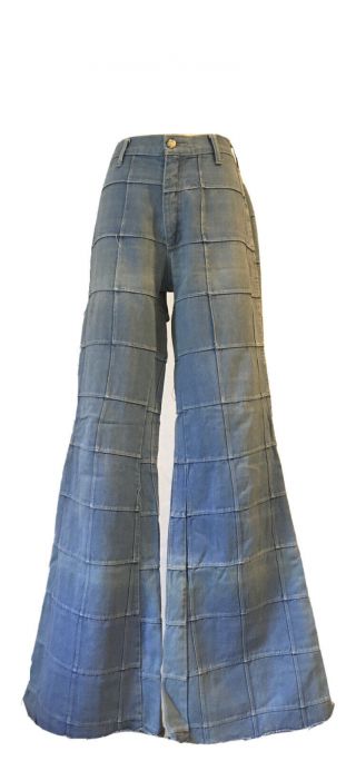 Vintage 70s Hippie 1970s Patchwork Quilt Denim Bells Bell Bottoms Blue Jeans 30