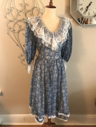 Gunne Sax By Jessica San Francisco Size 9 Flower Print Lace Trim Prairie Dress