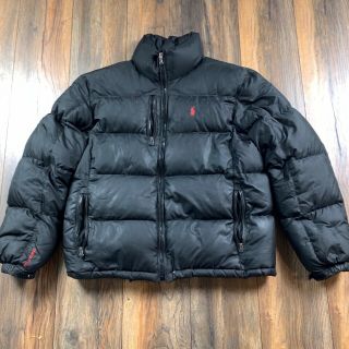 Vintage 90s Polo Ralph Lauren Down Puff Black Zip Ski Jacket Rl250 - Size Large