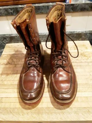 Vintage Leather Moc Toe Work Boots 8 1/2 M Unmarked Red Wing - Irish Setter Style