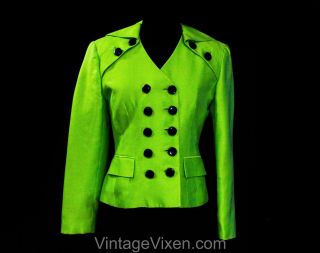Size 8 Christian Dior Suit Jacket - Electric Lime Green Double Breasted Blazer