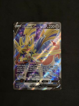 Ultra Rare Zacian V 195/202 Holo Full Art Pokemon Card - Near