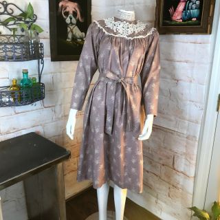 Vintage 70s Gunne Sax Scott Mcclintock Floral Lace Midi Tent Prairie Dress S/m 6