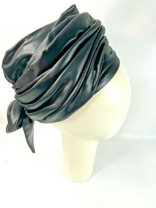 Vintage Christian Dior Turban Hat Haute Couture Pleated Black Satin? Hahne & Co