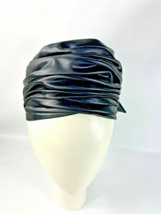 Vintage CHRISTIAN DIOR Turban Hat Haute Couture Pleated Black Satin? Hahne & Co 2