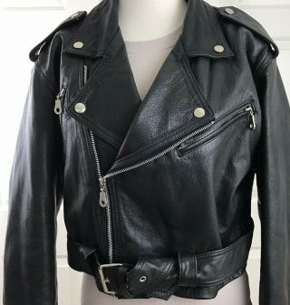 Vintage 80s Leather Motorcycle Jacket L Cropped Black Women L Punk Biker Moto