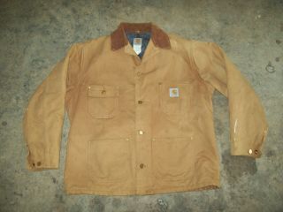 Vtg Union Made Brown Duck Carhartt Blanket Lined Chore Coat Barn Jacket 46 Xl