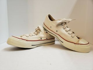 Vtg Converse Chuck Taylor All Star Blue Label Shoes Made Usa White Low Top 4.  5
