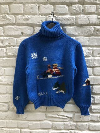 Rare Find Ralph Lauren Vtg 1983 Ski Winter Scene Wool Sweater,  Great Britain,  M
