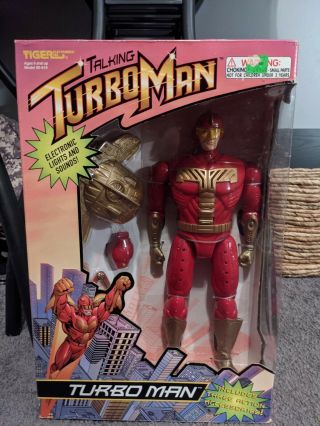 1996 Talking Turbo Man Deluxe 13.  5 " Action Figure Tiger Electronics