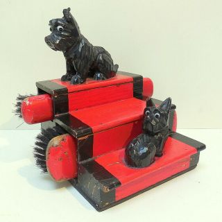 Cute Vintage Art Deco Painted Wood Shoe Shine Box With Two Scottie Terrier Dogs