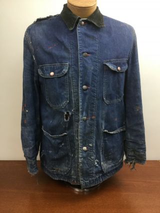 Vintage 40s Lined Penneys Pay Day Denim Chore Jacket Union Made Work Wear Farm