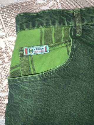 Rare Vintage 80s 90s Cross Colours Green Denim Jeans Pants Hip Hop Plaid 38/40 3