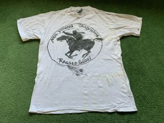 Vintage 1991 Neil Young Crazy Horse Ragged Glory Tour White T - Shirt Size L