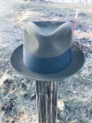Vintage Knox Custom Olive Fedora Hat Size 7 1/2 Long Oval