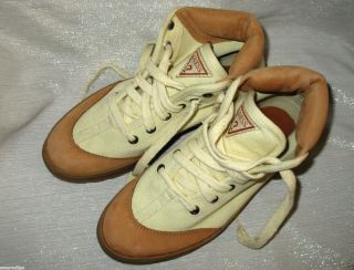 VTG GUESS 90 ' s CANVAS SNEAKERS NUBUCK LEATHER GUM SOLES HIGH TOP M 7 W 9 WOW 2