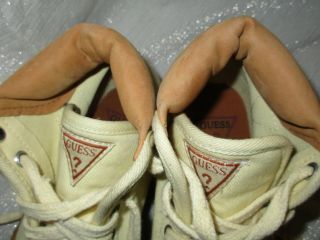 VTG GUESS 90 ' s CANVAS SNEAKERS NUBUCK LEATHER GUM SOLES HIGH TOP M 7 W 9 WOW 3