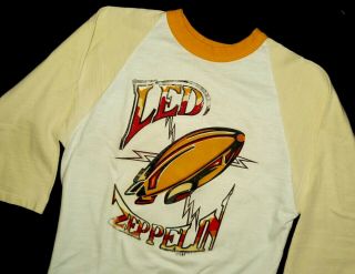 1970s Vtg Led Zeppelin Raglan Tshirt Rock Concert Tee M