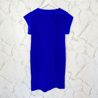 Vintage 70s Pierre Cardin Blue Silk Dress 6 Petite Boxy Shirt Tunic Short Sleeve