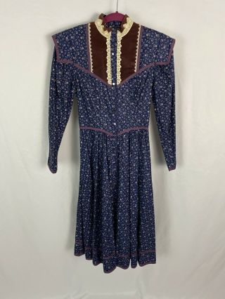 Vintage 70s Gunne Sax By Jessica San Francisco Blue Floral Dress Size 5