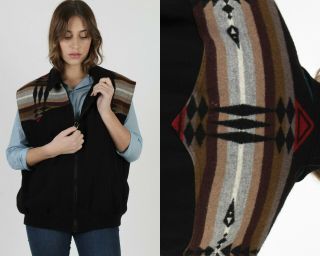 Vintage 80s Pendleton Vest Native American Southwestern Black Wool Blanket Coat