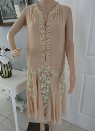 Exquisite Antique Chiffon W/ French Net Lace Inserts 1920 