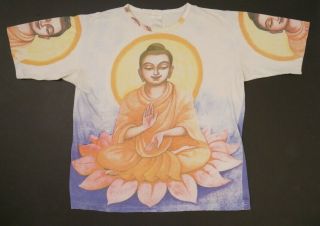 Vintage 90s Buddha All Over Print T - Shirt Deity Guru India Mosquitohead Medium