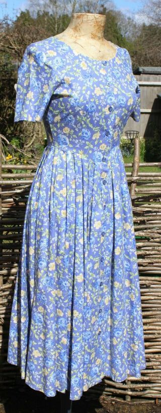 - Vintage Laura Ashley Pale Blue Floral Summer Tea Dress - Uk 10