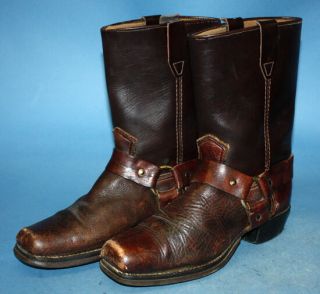 Mens/boys Vintage 70s Harness/ring Motorcycle/biker Brown Leather Boots Sz 5.  5